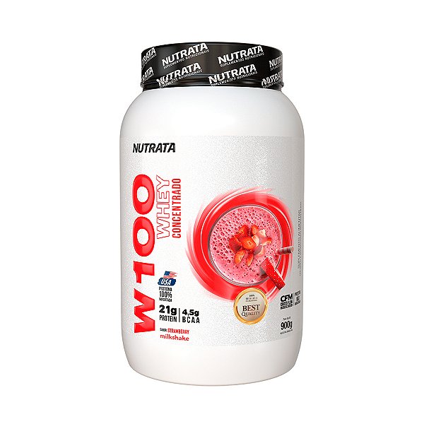 W100 Whey Concentrado Strawberry Milkshake - 900g - Nutrata
